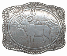 Deer buckle in antiqued silver look